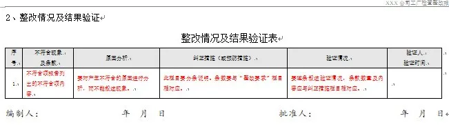 整改情况及结果验证表图片