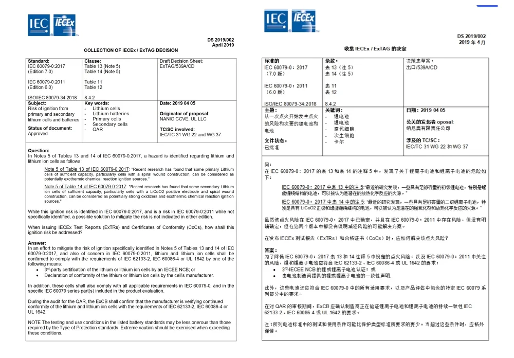 IEC 60079-0-2017标准的表13和14中英文版